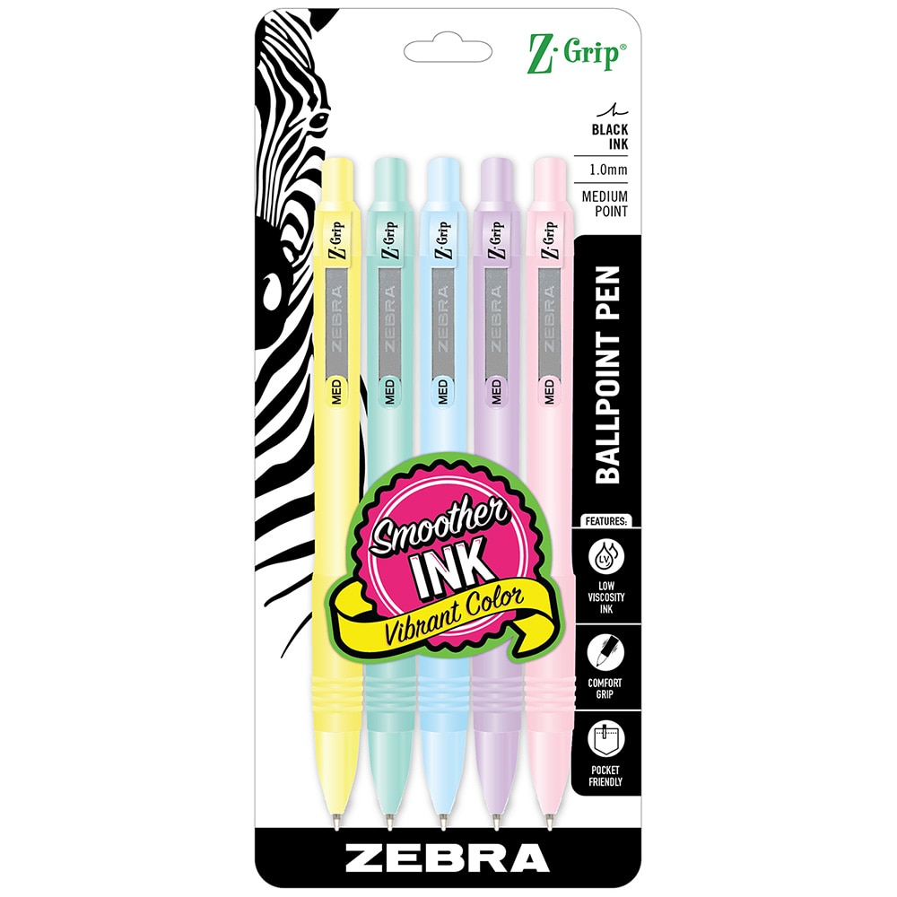 Zebra, Rollerball/Ballpoint, Art & School, ZGrip, Medium, Retractable, Pastel, 5 Pack, Pen, 501664